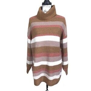 Pink Rose brown sweater women turtleneck tunic Long sleeve sweater size M